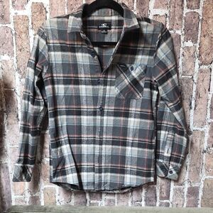 Kids Boys Girls O'Neill Plaid Button Down Shirt Gray Black Red Flannel